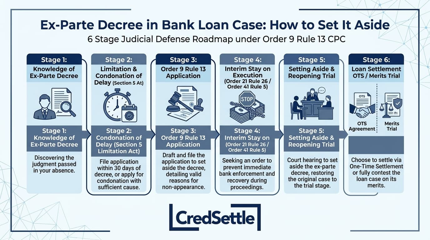 6-Stage Legal Roadmap for Setting Aside Ex-Parte Decree in Bank Loan Cases under Order 9 Rule 13 CPC India