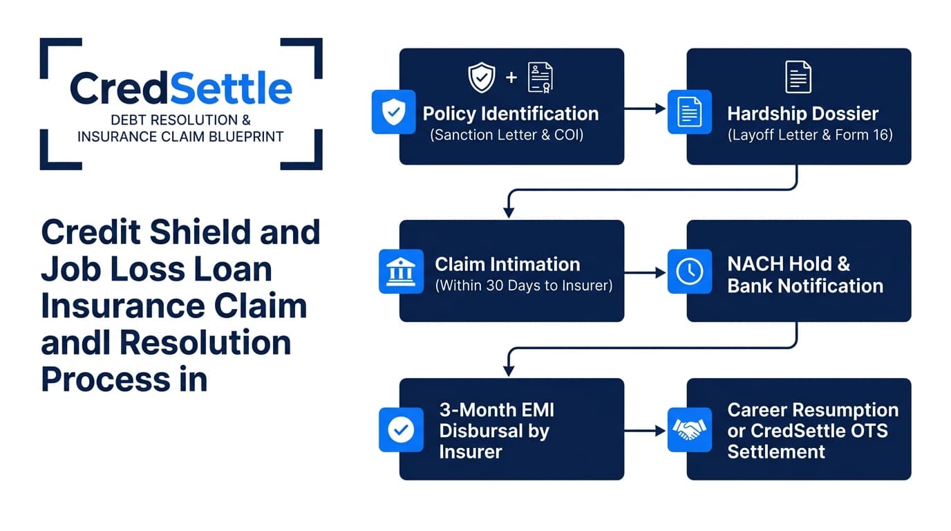 Credit Shield and Job Loss Loan Insurance Claim and Debt Resolution Process Diagram