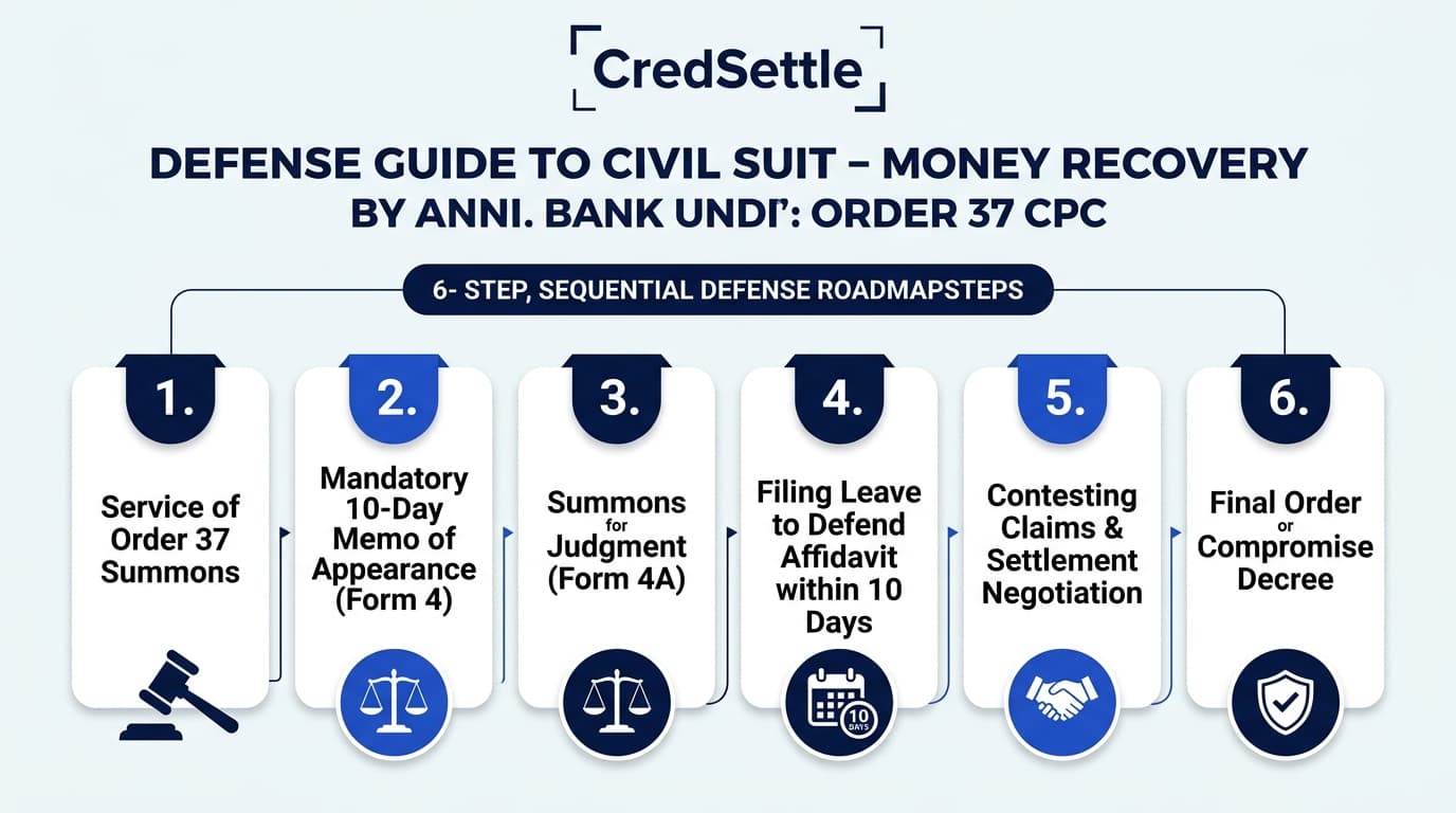 6-Step Order 37 CPC Civil Recovery Suit Legal Defense Workflow Diagram India