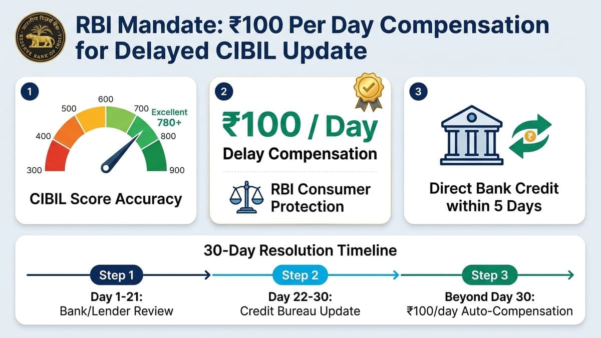 RBI ₹100 Per Day Compensation for Delayed CIBIL Report Updates